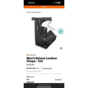 Harley David’son size medium deluxe leather chaps